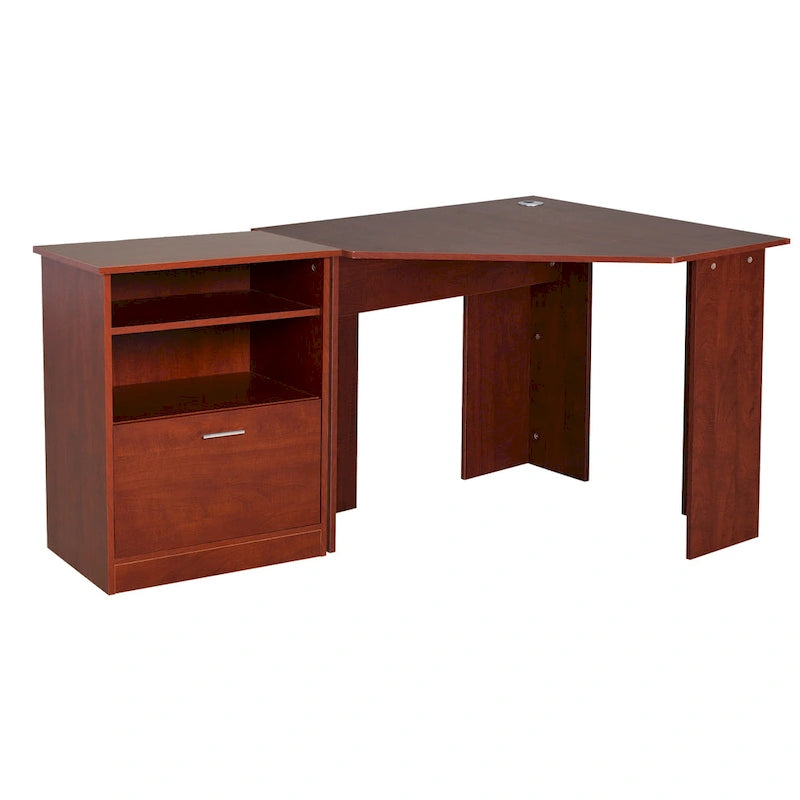 Bureau d'ordinateur HOMCOM avec compartiment pour imprimante, bureau d'angle en L avec rangement, poste de travail PC pour bureau à domicile