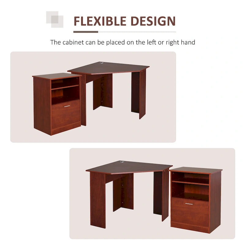 Bureau d'ordinateur HOMCOM avec compartiment pour imprimante, bureau d'angle en L avec rangement, poste de travail PC pour bureau à domicile