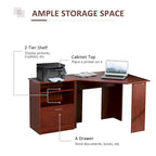 Bureau d'ordinateur HOMCOM avec compartiment pour imprimante, bureau d'angle en L avec rangement, poste de travail PC pour bureau à domicile