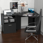 Bureau d'ordinateur HOMCOM avec compartiment pour imprimante, bureau d'angle en L avec rangement, poste de travail PC pour bureau à domicile