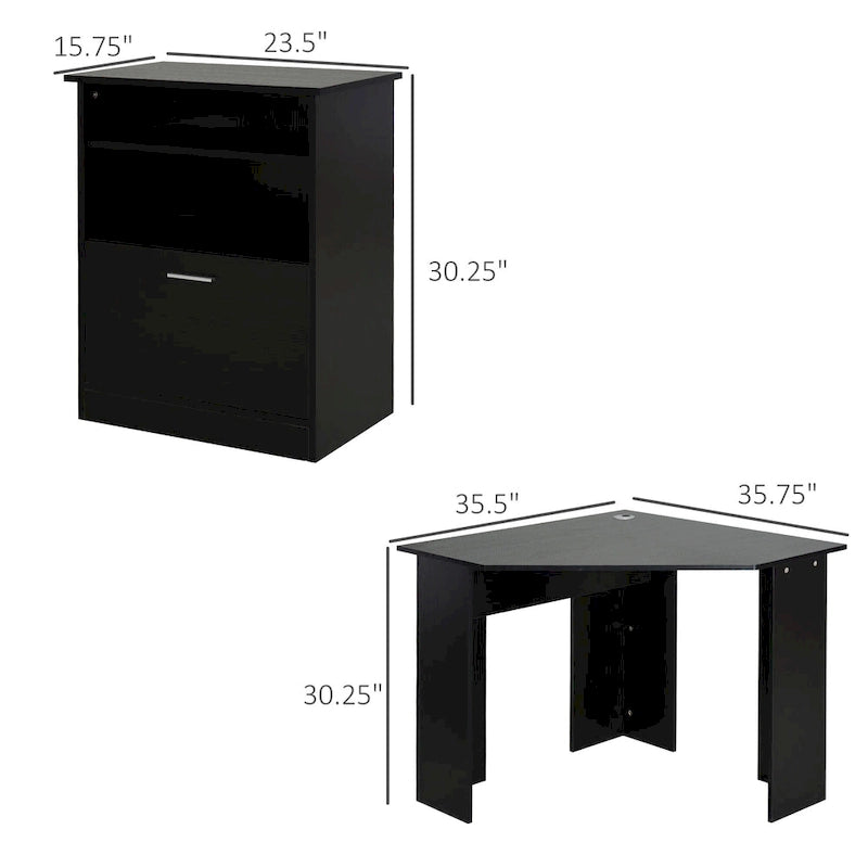 Bureau d'ordinateur HOMCOM avec compartiment pour imprimante, bureau d'angle en L avec rangement, poste de travail PC pour bureau à domicile
