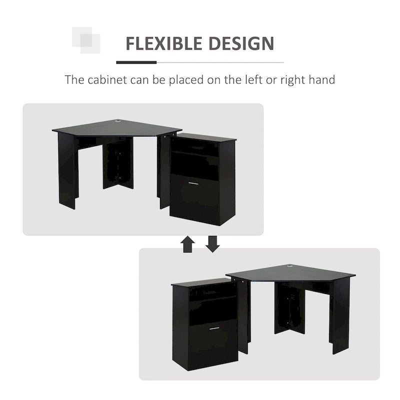 Bureau d'ordinateur HOMCOM avec compartiment pour imprimante, bureau d'angle en L avec rangement, poste de travail PC pour bureau à domicile