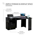 Bureau d'ordinateur HOMCOM avec compartiment pour imprimante, bureau d'angle en L avec rangement, poste de travail PC pour bureau à domicile