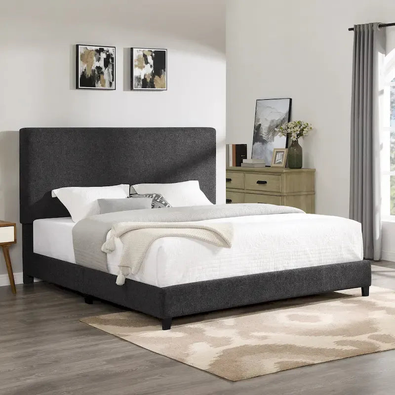 Lit plateforme haut Bridgevine Home gris foncé à panneaux rembourrés