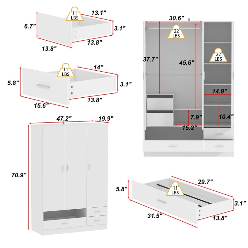 Ensemble armoire et bureau - Ensemble de chambre gain de place transformable en coiffeuse