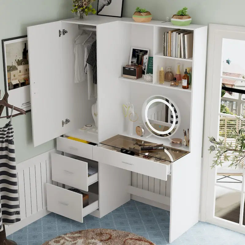 Ensemble armoire et bureau - Ensemble de chambre gain de place transformable en coiffeuse