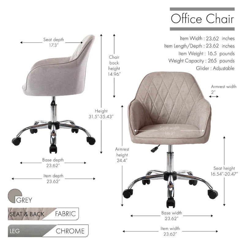 Chaise de bureau Porthos Home Noa, en tissu et à roulettes