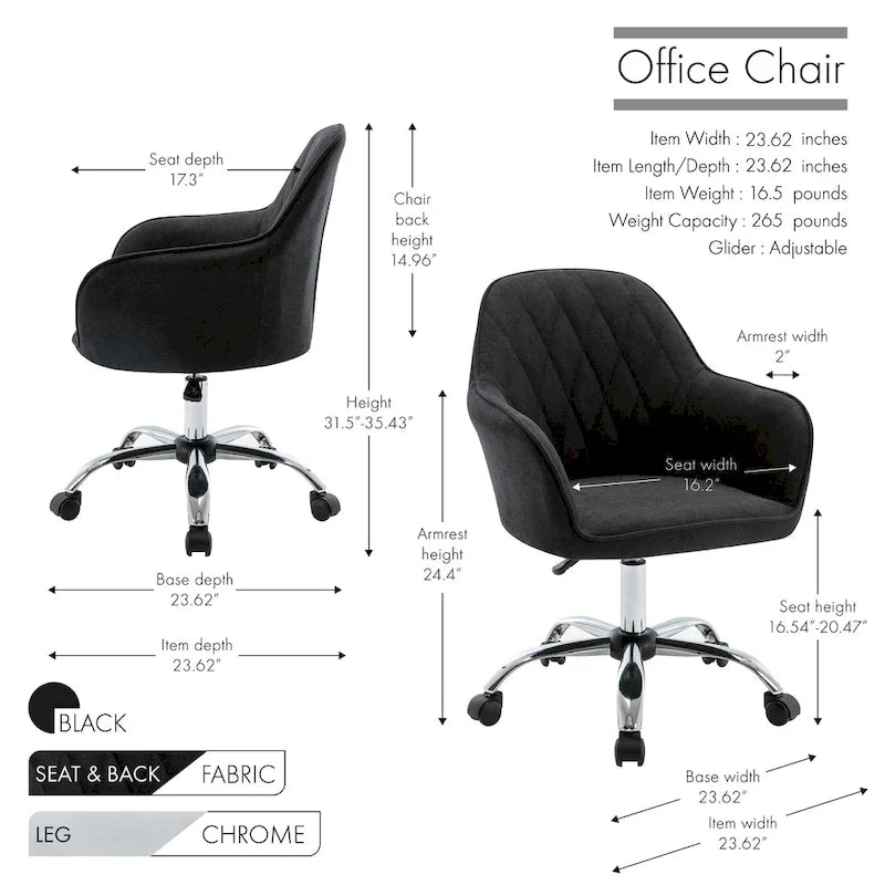 Chaise de bureau Porthos Home Noa, en tissu et à roulettes