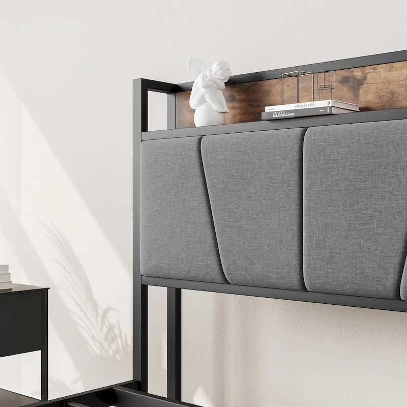 Tête de lit de rangement avec station de recharge pour lit double