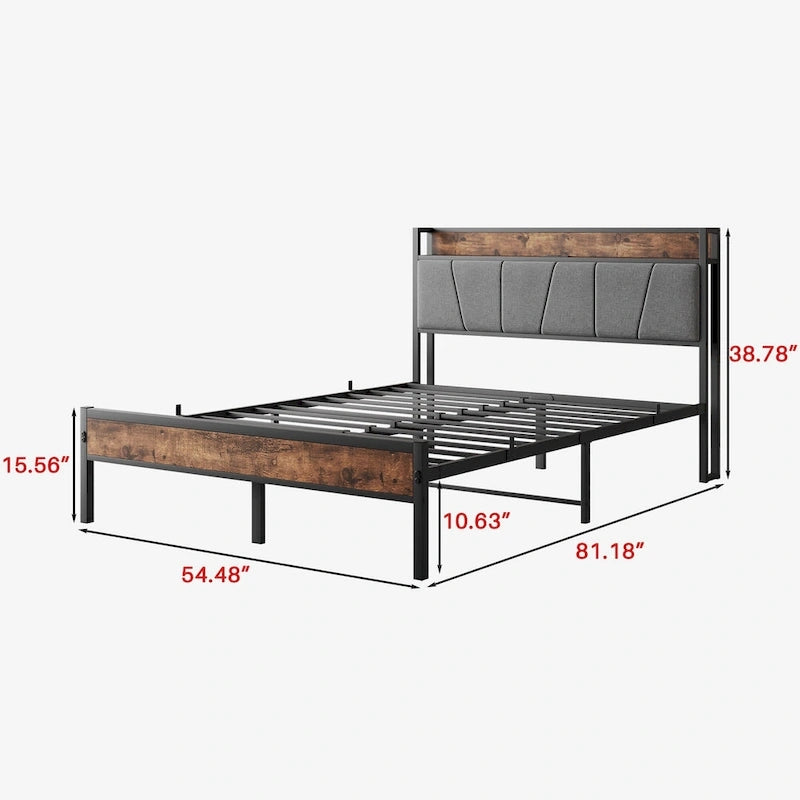 Tête de lit de rangement avec station de recharge pour lit double
