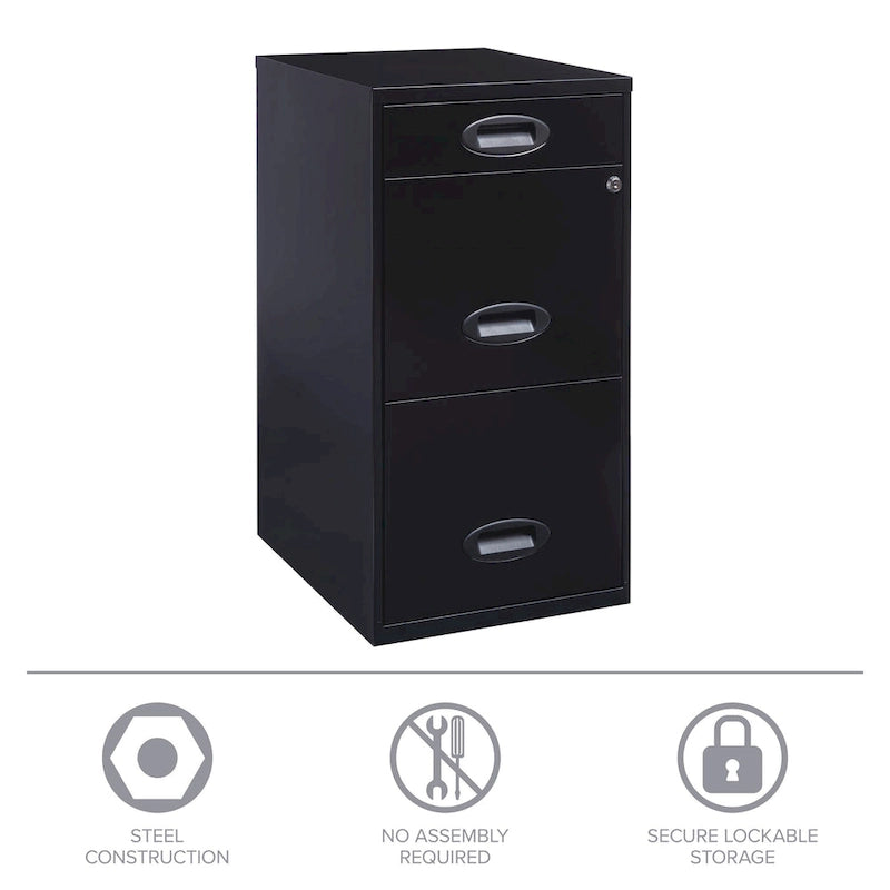 Classeur métallique Space Solutions de 45,7 cm de profondeur, à 3 tiroirs avec tiroir à crayons, noir