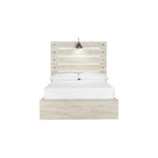 Lit Cambeck à panneaux blanchis à la chaux avec 2 tiroirs de rangement sous le lit