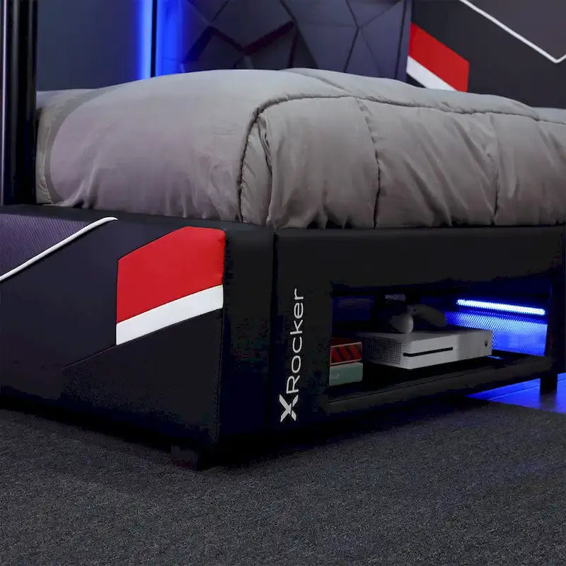 Cadre de lit gaming eSports X Rocker Orion avec support TV, noir/rouge, 1 place