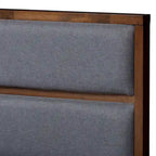 Lit coffre contemporain Strick &amp; Bolton Mori en tissu gris et bois de noyer
