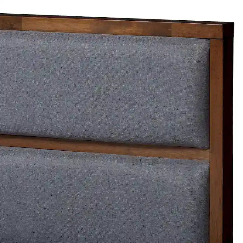 Lit coffre contemporain Strick &amp; Bolton Mori en tissu gris et bois de noyer