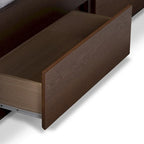 Lit coffre contemporain Strick &amp; Bolton Mori en tissu gris et bois de noyer