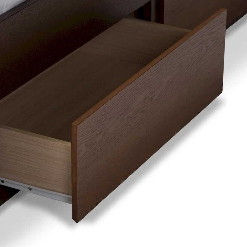 Lit coffre contemporain Strick &amp; Bolton Mori en tissu gris et bois de noyer