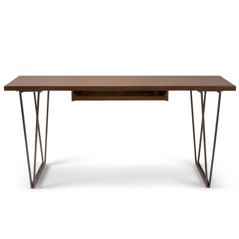 Bureau d'écriture WYNDENHALL Travis en bois massif, style industriel moderne, 168 cm de large, finition brun vieilli naturel