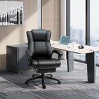 Fauteuil de bureau Vinsetto Executive, inclinable, dossier haut rembourré en similicuir, repose-pieds rétractable, hauteur réglable, noir