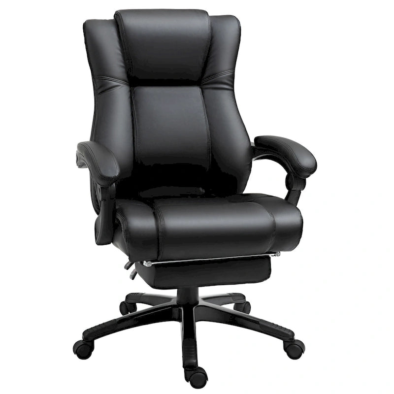 Fauteuil de bureau Vinsetto Executive, inclinable, dossier haut rembourré en similicuir, repose-pieds rétractable, hauteur réglable, noir