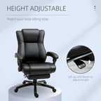Fauteuil de bureau Vinsetto Executive, inclinable, dossier haut rembourré en similicuir, repose-pieds rétractable, hauteur réglable, noir
