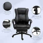 Fauteuil de bureau Vinsetto Executive, inclinable, dossier haut rembourré en similicuir, repose-pieds rétractable, hauteur réglable, noir