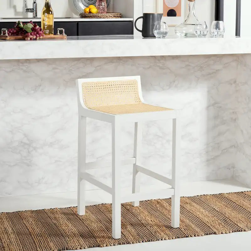 Tabouret de bar SAFAVIEH Carry à dossier bas en rotin - 40,6 cm L x 48,3 cm P x 78,7 cm H