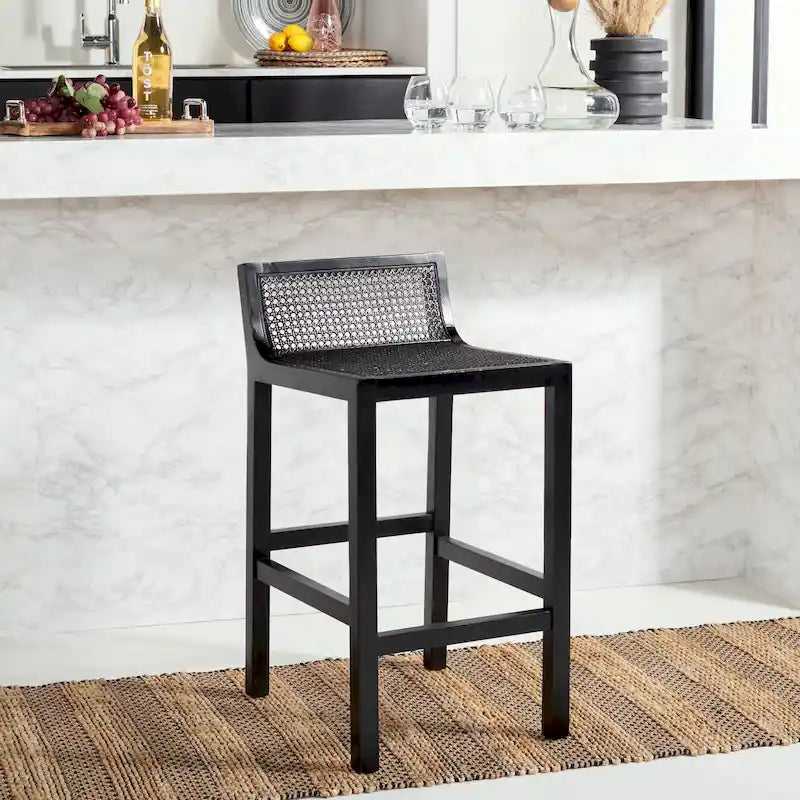 Tabouret de bar SAFAVIEH Carry à dossier bas en rotin - 40,6 cm L x 48,3 cm P x 78,7 cm H
