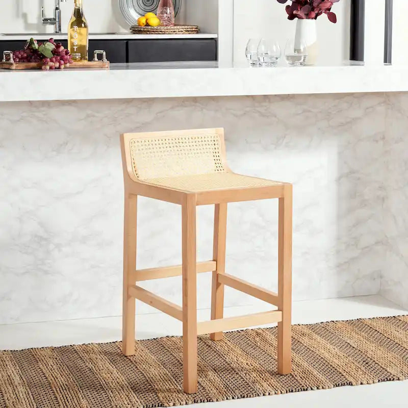 Tabouret de bar SAFAVIEH Carry à dossier bas en rotin - 40,6 cm L x 48,3 cm P x 78,7 cm H