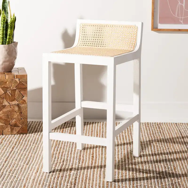 Tabouret de bar SAFAVIEH Carry à dossier bas en rotin - 40,6 cm L x 48,3 cm P x 78,7 cm H