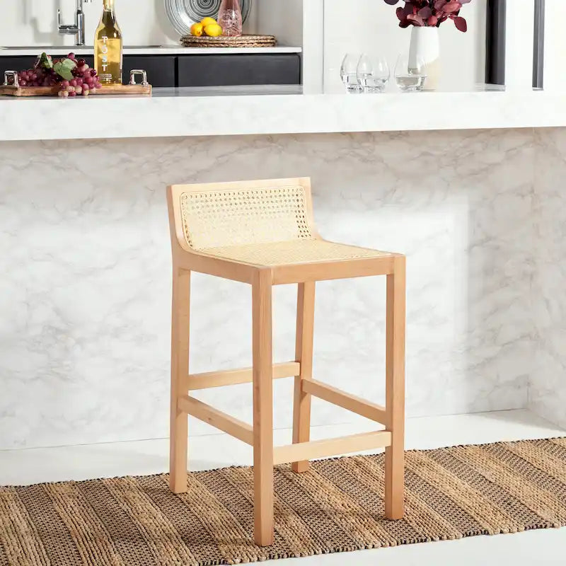 Tabouret de bar SAFAVIEH Carry à dossier bas en rotin - 40,6 cm L x 48,3 cm P x 78,7 cm H