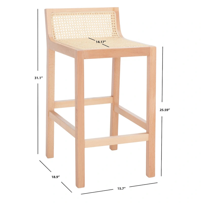 Tabouret de bar SAFAVIEH Carry à dossier bas en rotin - 40,6 cm L x 48,3 cm P x 78,7 cm H