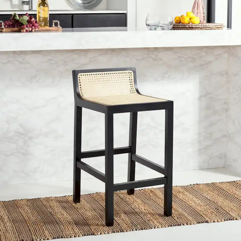Tabouret de bar SAFAVIEH Carry à dossier bas en rotin - 40,6 cm L x 48,3 cm P x 78,7 cm H