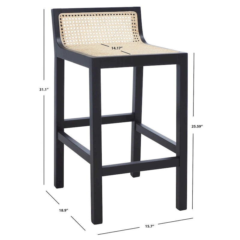 Tabouret de bar SAFAVIEH Carry à dossier bas en rotin - 40,6 cm L x 48,3 cm P x 78,7 cm H