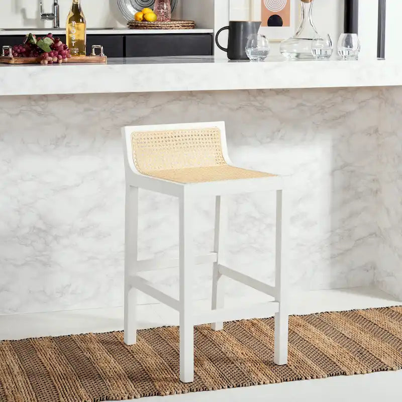 Tabouret de bar SAFAVIEH Carry à dossier bas en rotin - 40,6 cm L x 48,3 cm P x 78,7 cm H