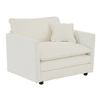 Fauteuil de lecture confortable et profond, une place, en tissu chenille blanc, avec 1 coussin décoratif.