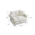 Fauteuil de lecture confortable et profond, une place, en tissu chenille blanc, avec 1 coussin décoratif.