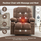 Fauteuil à bascule massant inclinable pour adultes, grand format, avec 2 porte-gobelets, port de charge USB et fonction de massage manuel.