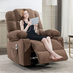 Fauteuil à bascule massant inclinable pour adultes, grand format, avec 2 porte-gobelets, port de charge USB et fonction de massage manuel.