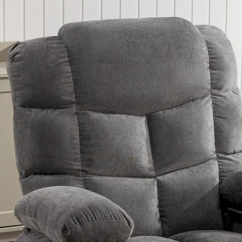 Fauteuil à bascule massant inclinable pour adultes, grand format, avec 2 porte-gobelets, port de charge USB et fonction de massage manuel.