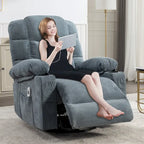 Fauteuil à bascule massant inclinable pour adultes, grand format, avec 2 porte-gobelets, port de charge USB et fonction de massage manuel.