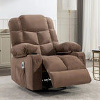 Fauteuil à bascule massant inclinable pour adultes, grand format, avec 2 porte-gobelets, port de charge USB et fonction de massage manuel.