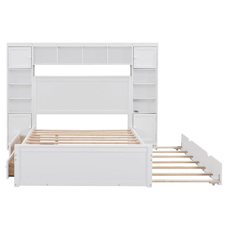 Lit en bois pleine grandeur avec armoire et étagère intégrées, couleur expresso