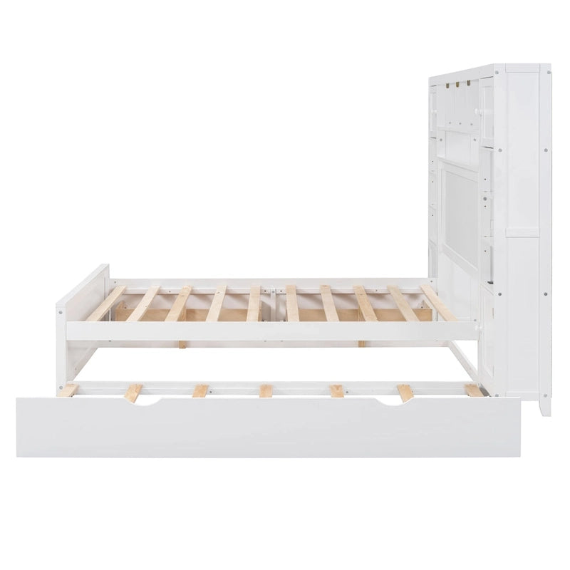 Lit en bois pleine grandeur avec armoire et étagère intégrées, couleur expresso