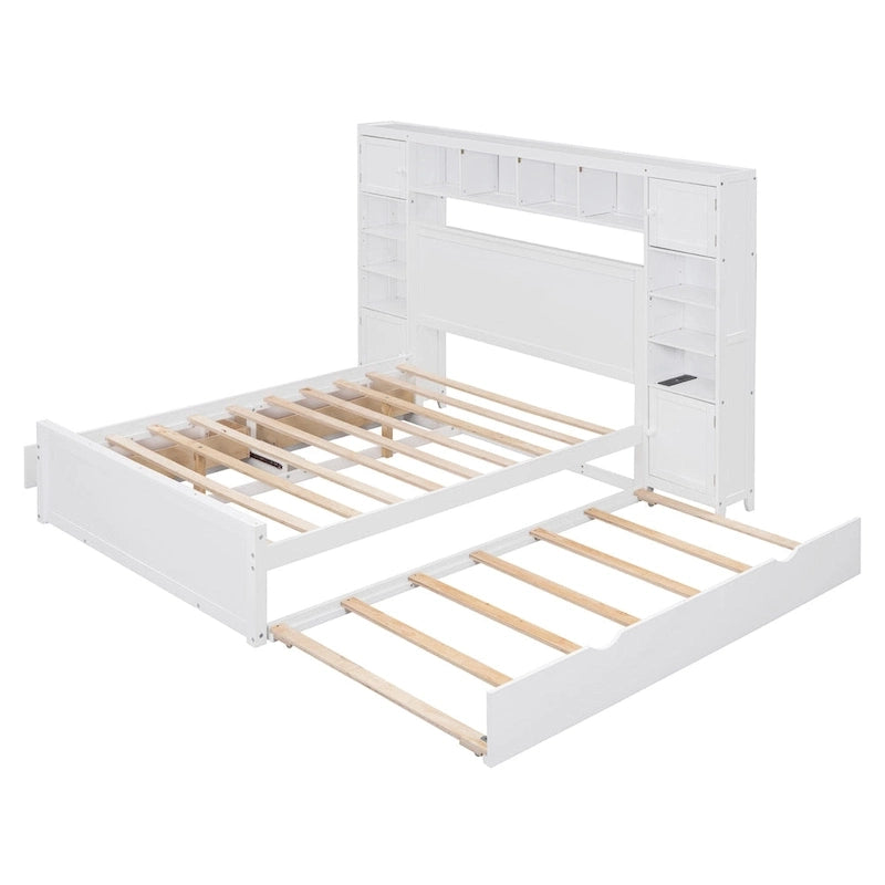 Lit en bois pleine grandeur avec armoire et étagère intégrées, couleur expresso