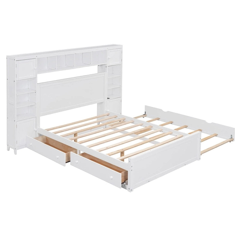 Lit en bois pleine grandeur avec armoire et étagère intégrées, couleur expresso