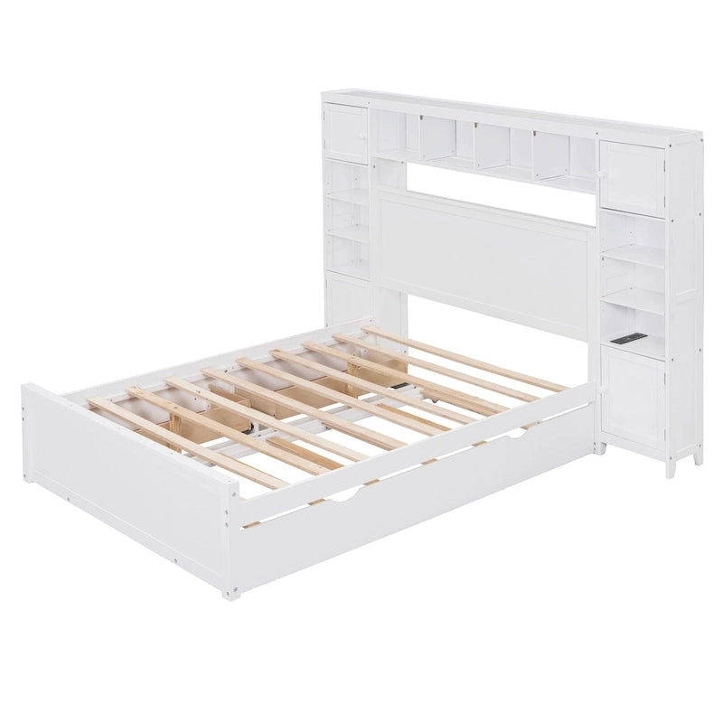 Lit en bois pleine grandeur avec armoire et étagère intégrées, couleur expresso