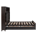 Lit en bois pleine grandeur avec armoire et étagère intégrées, couleur expresso