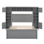 Lit en bois pleine grandeur avec armoire et étagère intégrées, couleur expresso