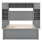Lit en bois pleine grandeur avec armoire et étagère intégrées, couleur expresso